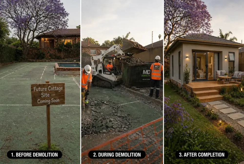 Convert tennis court to garden cottage MD Demolition And Construction